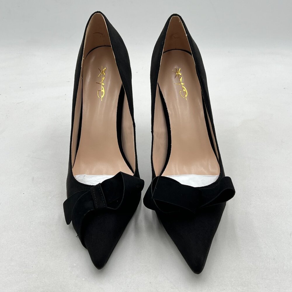 XYD Black Basic Bow Knot High Heel Pumps Pointed Toe Slip On Office Work Shoes - Picture 3 of 8